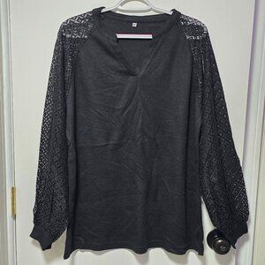 Agseem Black Long Sleeve Light Top with Lace Arms - Brand New with Tags XLarge